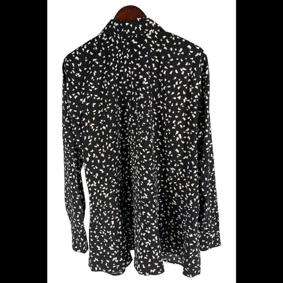 Susan Graver Printed Stretch Peachskin Peplum Big Shirt Black - Regular - Picture 2 of 2